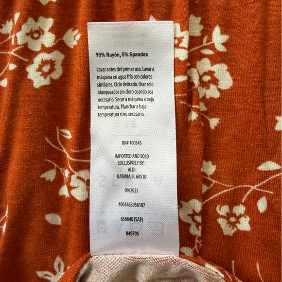 Serra Women’s Rusty Orange Floral Pattern V-Neck Short Sleeve Maxi Dress size M - Picture 5 of 6